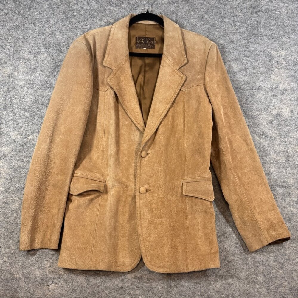 Vintage American West Suede Leather Blazer Tan Western Jacket Rodeo Festival - Picture 2 of 16